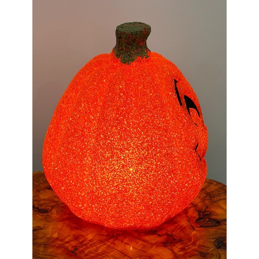 Vintage Melted Plastic Pumpkin 8.75" Light Up Jack O Lantern Smiling - Picture 4 of 7